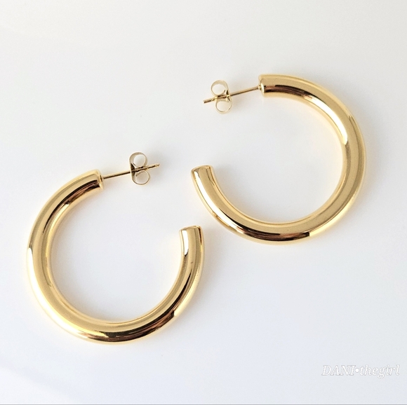 NEW Gold Classic Tube Hoops - Picture 8 of 10